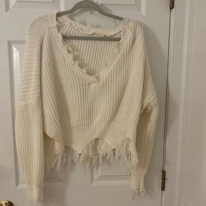 American Eagle Outfitters Cream V-Neck Sweater